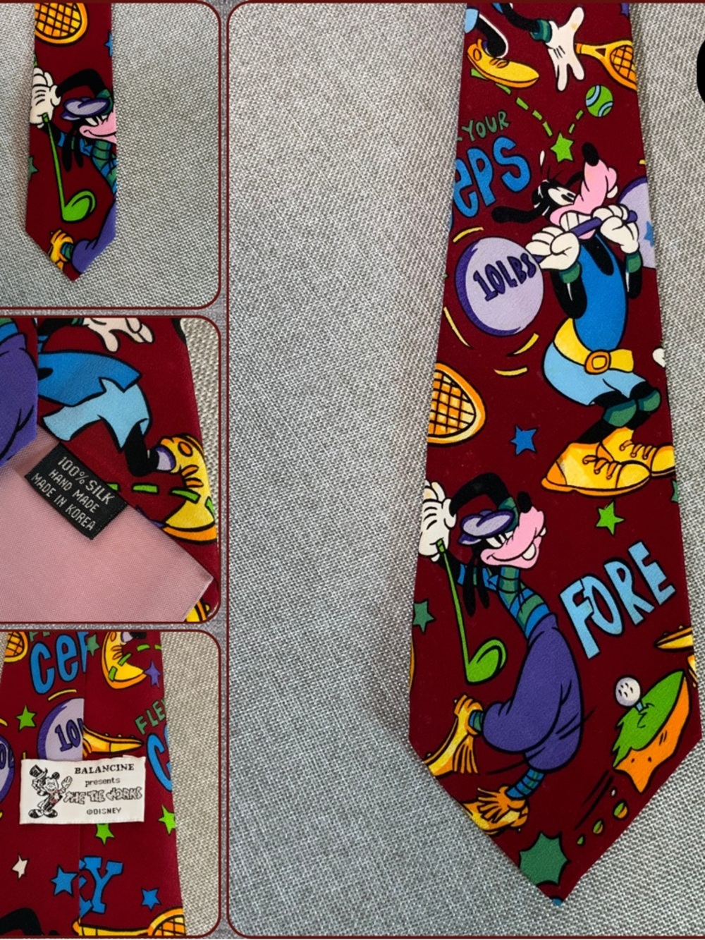 Disney Goofy Sports Athletic Silk Tie Red Multi Sport Novelty